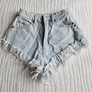 Garage Light Blue Denim Frayed Women Shorts